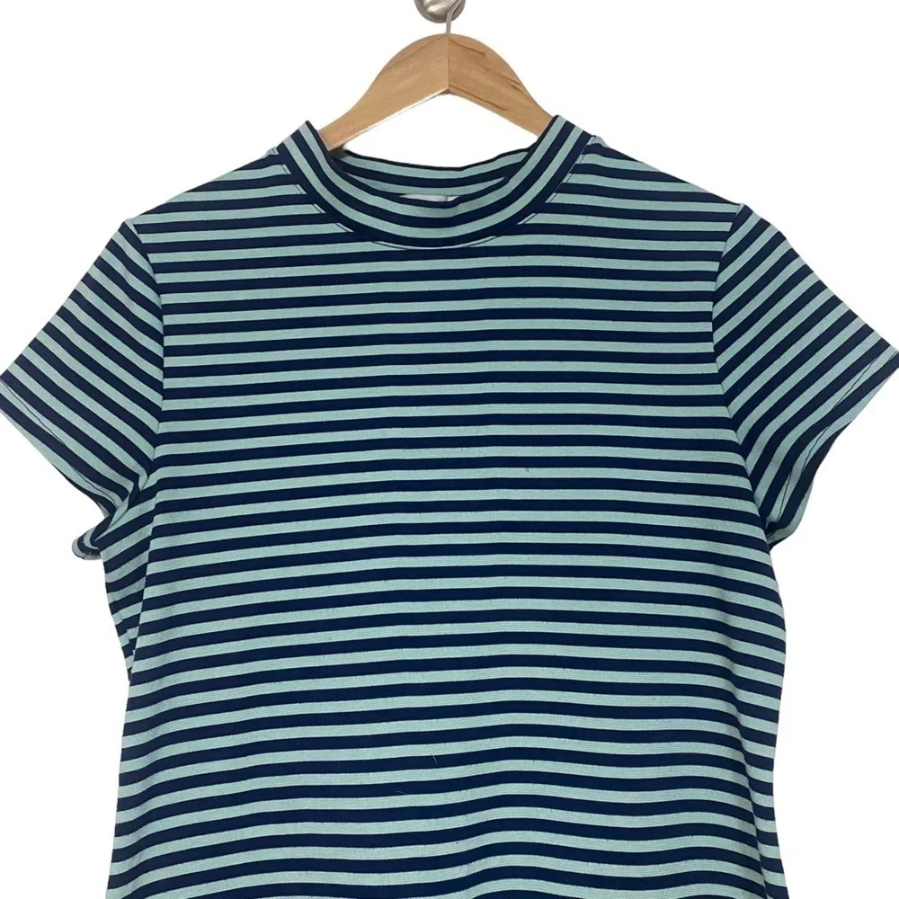 Free People Beach blue and green striped shirt sleeve t-shirt dress Size Large - Picture 5 of 9